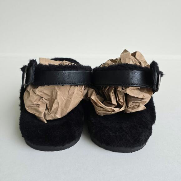 Faux Fur Sandals Seychelles No Such Thing Size 7 Black Leather Slipper Slingback - Picture 6 of 13